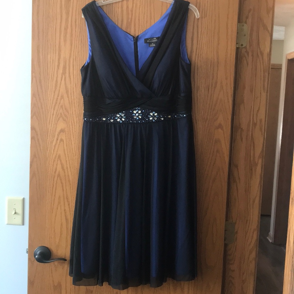 Beautiful blue with black overlay dress